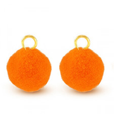 Pompom charm with loop 10mm - Gold-neon orange